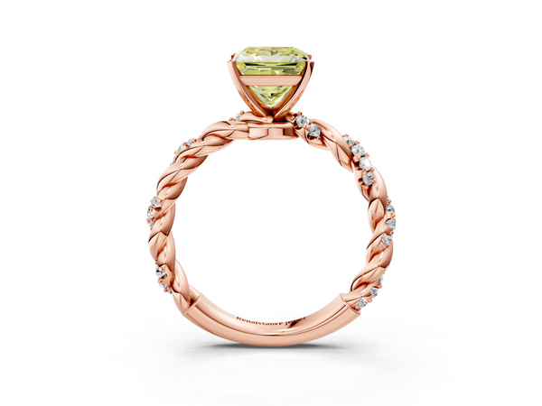 Rose gold Fancy Yellow Princess Cut Diamond Solitaire Ring with Twisted Band and Pavé Accents