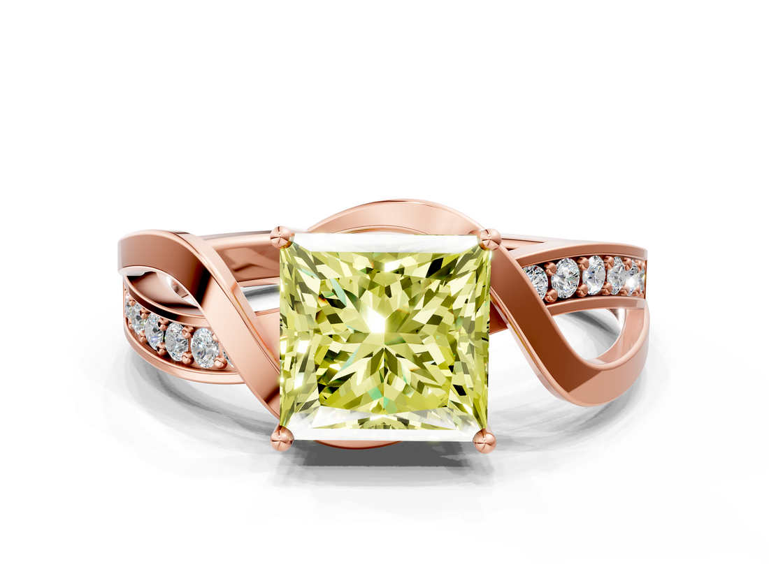 Rose gold Fancy Yellow Princess  Solitaire Twisted Band with Prong Setting_3