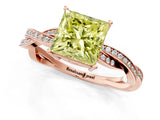 Rose gold Fancy Yellow Princess  Solitaire Twisted Pave Diamond Ring with Four-Prong Setting_116