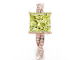 Rose gold Fancy Yellow Princess  Solitaire Twisted Pave Diamond Ring with Four-Prong Setting_12