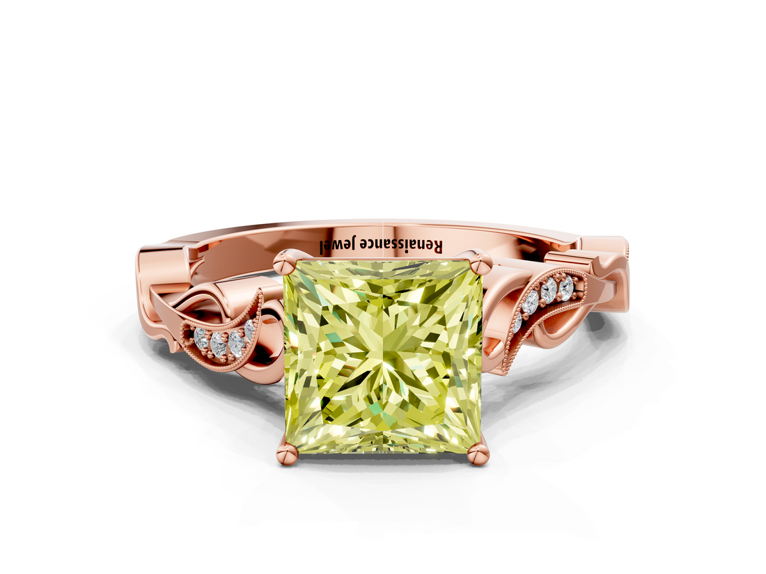 Rose gold Fancy Yellow Princess  Solitaire Vine Band with Milgrain Prong Setting_3