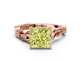 Rose gold Fancy Yellow Princess  Solitaire Vine Band with Milgrain Prong Setting_3