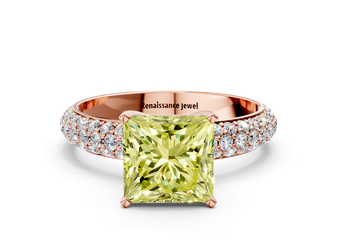 Rose gold Fancy Yellow Princess  Solitaire with Pave Band and Four-Prong Setting_3