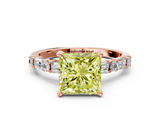 Rose gold Fancy Yellow Princess  Solitaire with Side Baguettes and Channel Set Band