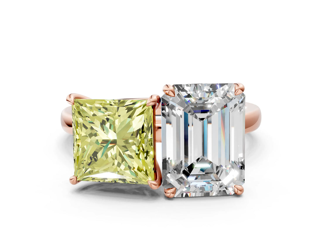 Rose gold Fancy Yellow Princess  and Emerald Cut Toi Moi Ring with Prong Setting_29