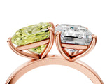 Rose gold Fancy Yellow Princess  and Emerald Cut Toi Moi Ring with Prong Setting_33