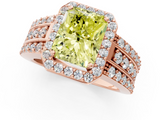 Rose gold Fancy Yellow Radiant -Cut Halo Diamond Ring with Split Shank and Four-Prong Setting_93