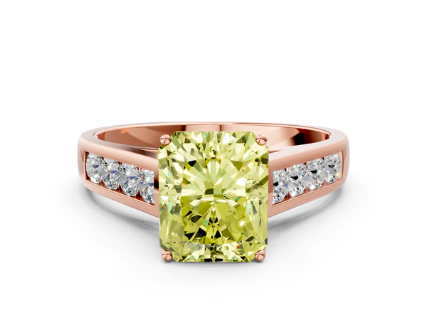 Rose gold Fancy Yellow Radiant  Brilliant Channel-Set Solitaire Ring with Four-Prong Setting