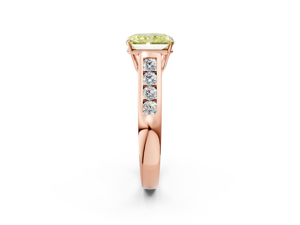 Rose gold Fancy Yellow Radiant  Brilliant Channel-Set Solitaire Ring with Four-Prong Setting