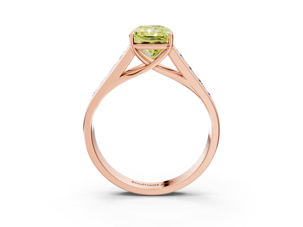 Rose gold Fancy Yellow Radiant  Brilliant Channel-Set Solitaire Ring with Four-Prong Setting