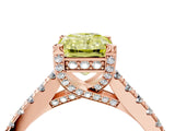 Rose gold Fancy Yellow Radiant  Brilliant Diamond Solitaire with Pavé Band and Four-Prong Setting