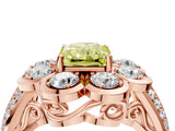 Rose gold Fancy Yellow Radiant  Brilliant Flower Halo Diamond Split Shank Ring_103
