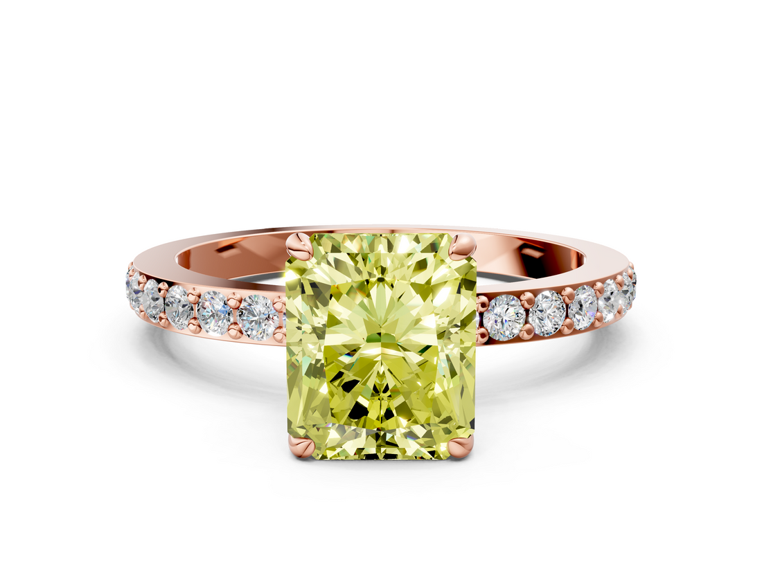 Rose gold Fancy Yellow Radiant  Brilliant Pavé Band Solitaire with Four-Prong Setting_41