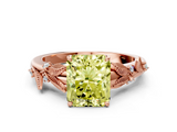 Rose gold Fancy Yellow Radiant  Brilliant Solitaire with Leaf Motif Band and Four-Prong Setting_67