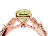 Rose gold Fancy Yellow Radiant  Brilliant Solitaire with Leaf Motif Band and Four-Prong Setting_71