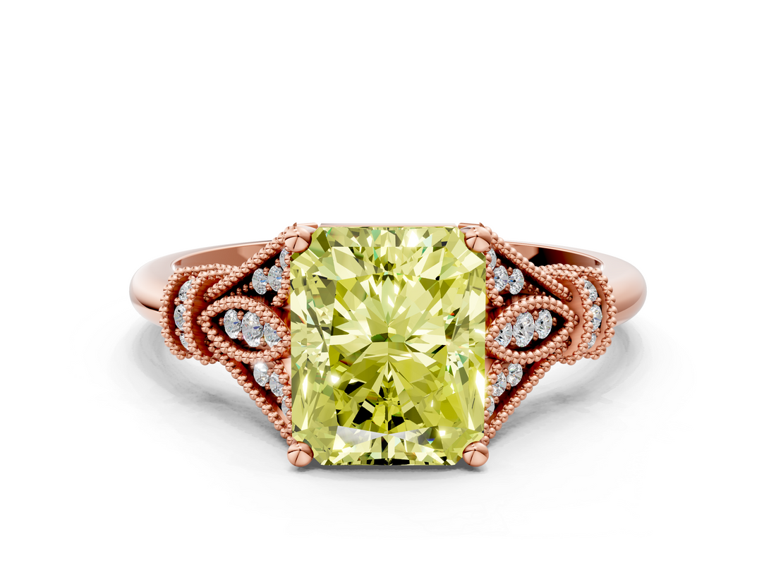 Rose gold Fancy Yellow Radiant  Brilliant Solitaire with Pave Band and Four-Prong Setting_20