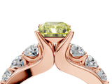 Rose gold Fancy Yellow Radiant  Brilliant Solitaire with Side Stones on a Pave Band and Four-Prong Setting_28