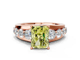 Rose gold Fancy Yellow Radiant  Brilliant Solitaire with Side Stones on a Pave Band and Four-Prong Setting_38