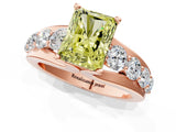 Rose gold Fancy Yellow Radiant  Brilliant Solitaire with Side Stones on a Pave Band and Four-Prong Setting_39
