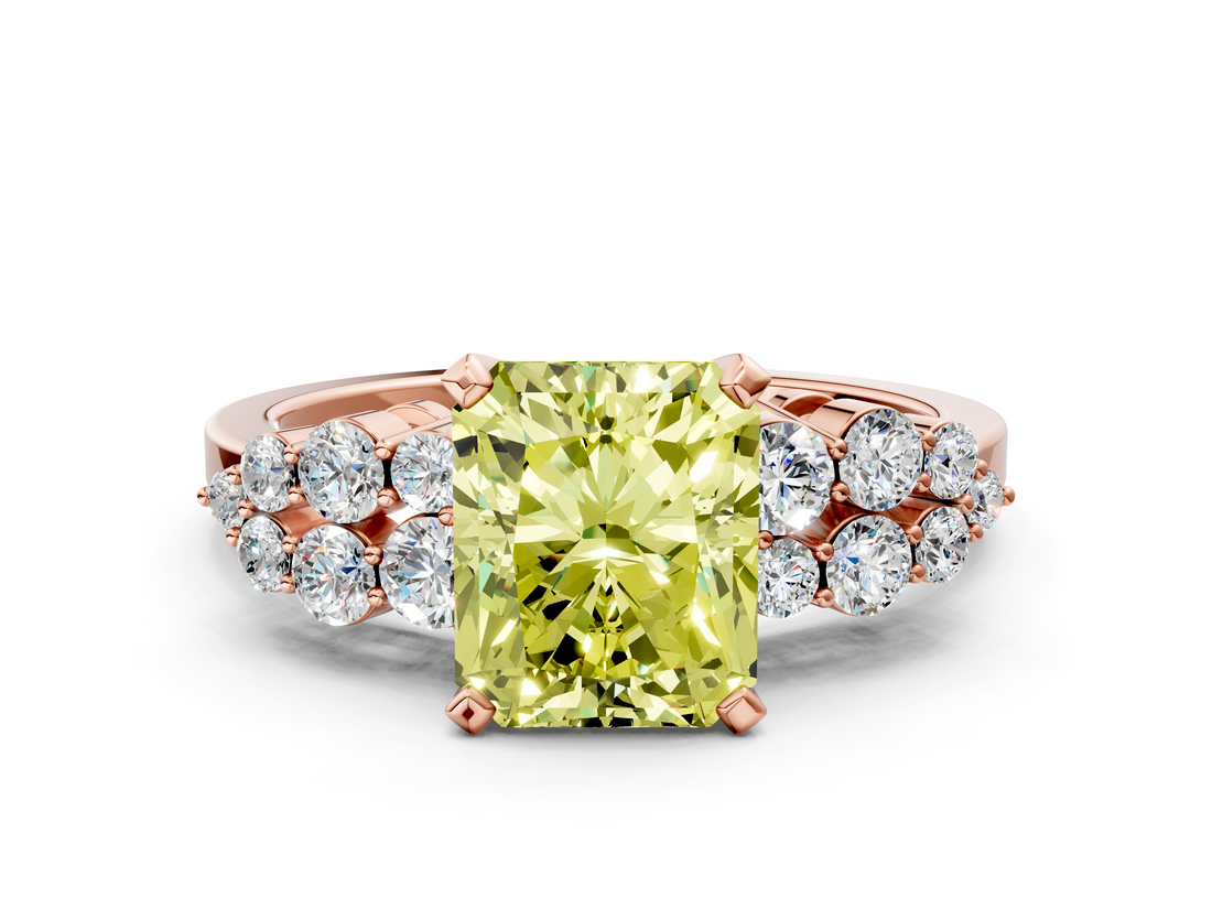 Rose gold Fancy Yellow Radiant  Cluster Diamond Engagement Ring with Pavé Band and Four-Prong Setting_51