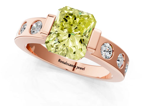 Rose gold Fancy Yellow Radiant Cut Brilliant Channel-Set Diamond Ring with Bezel Prong Setting_1