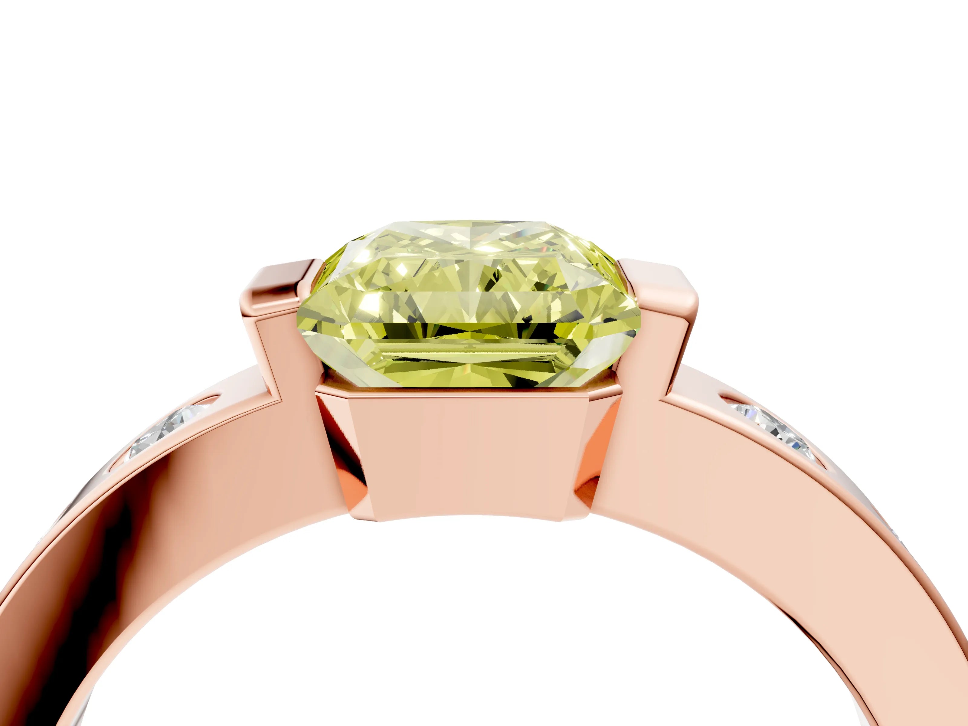 Rose gold Fancy Yellow Radiant Cut Brilliant Channel-Set Diamond Ring with Bezel Prong Setting_4