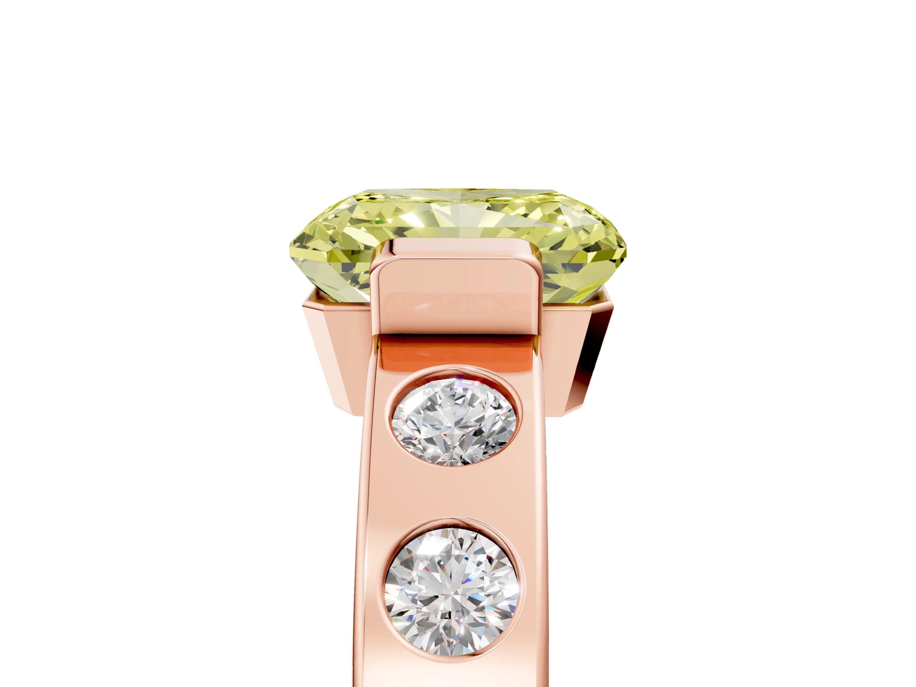 Rose gold Fancy Yellow Radiant Cut Brilliant Channel-Set Diamond Ring with Bezel Prong Setting_5