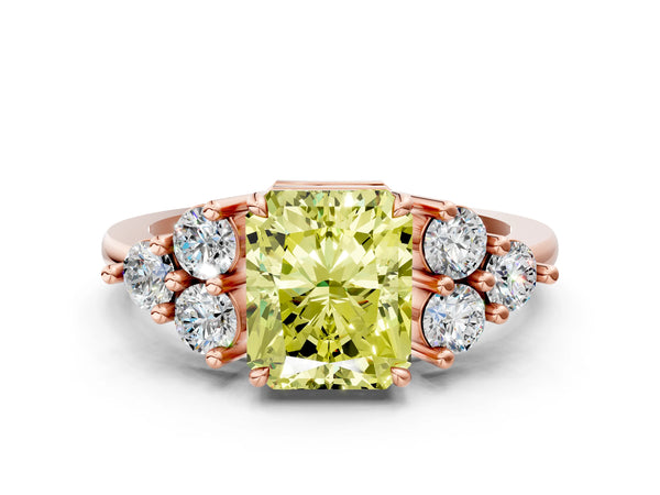 Rose gold Fancy Yellow Radiant Cut Brilliant Diamond Cluster Accent Solitaire Ring with Prong Setting