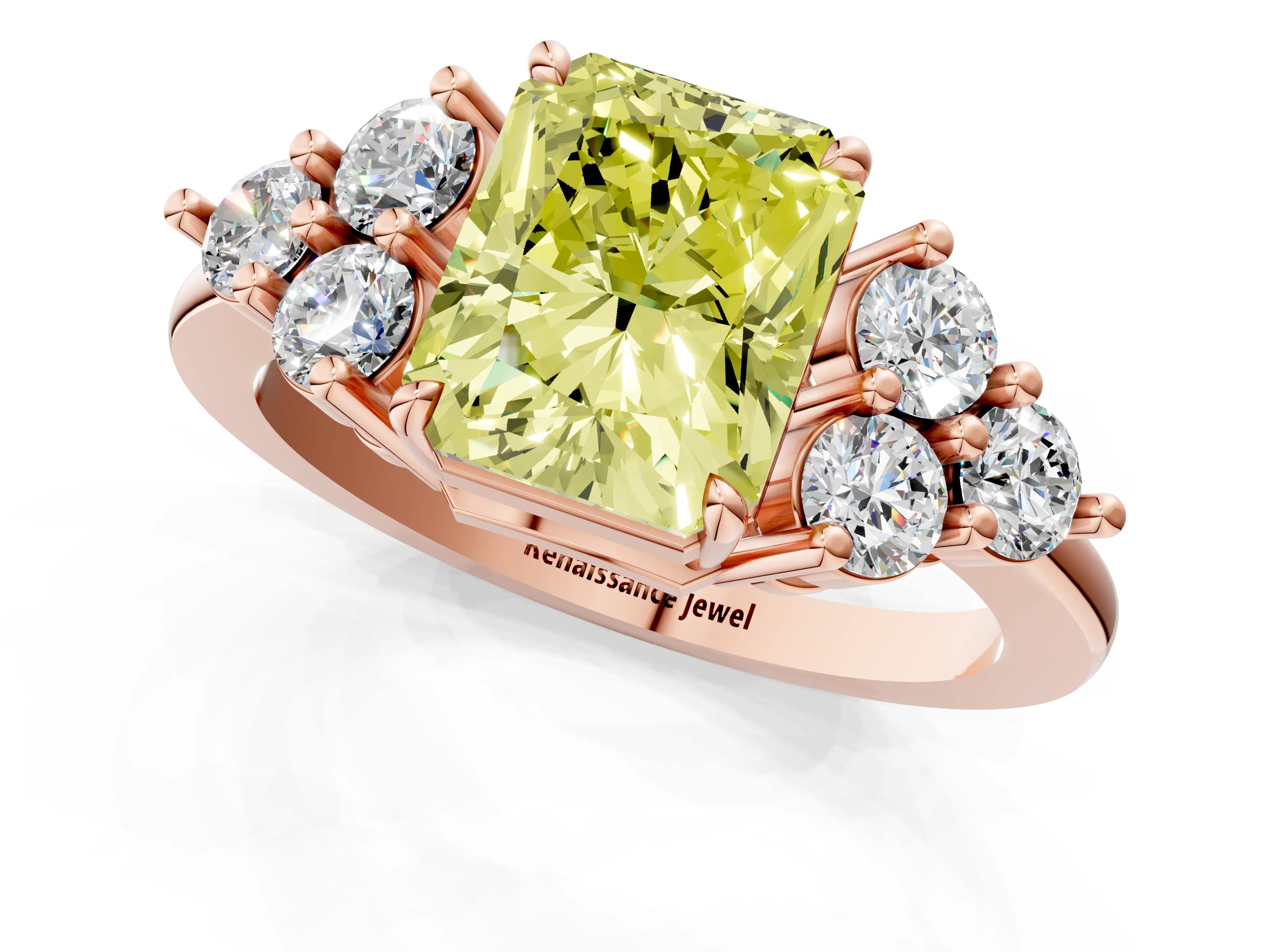 Rose gold Fancy Yellow Radiant Cut Brilliant Diamond Cluster Accent Solitaire Ring with Prong Setting_1