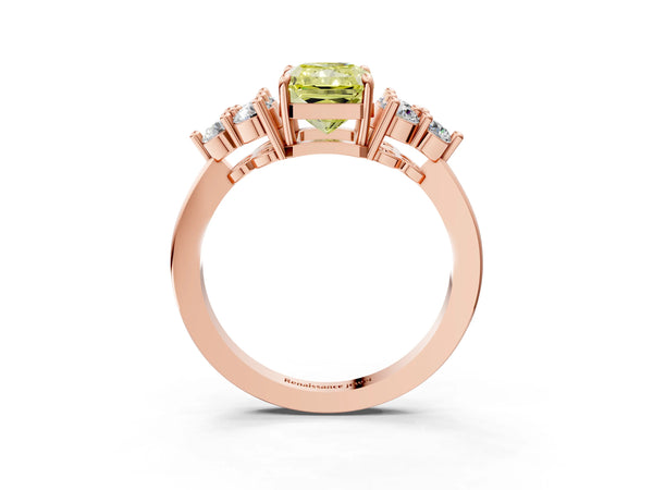 Rose gold Fancy Yellow Radiant Cut Brilliant Diamond Cluster Accent Solitaire Ring with Prong Setting