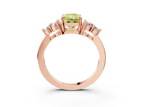 Rose gold Fancy Yellow Radiant Cut Brilliant Diamond Cluster Accent Solitaire Ring with Prong Setting_3