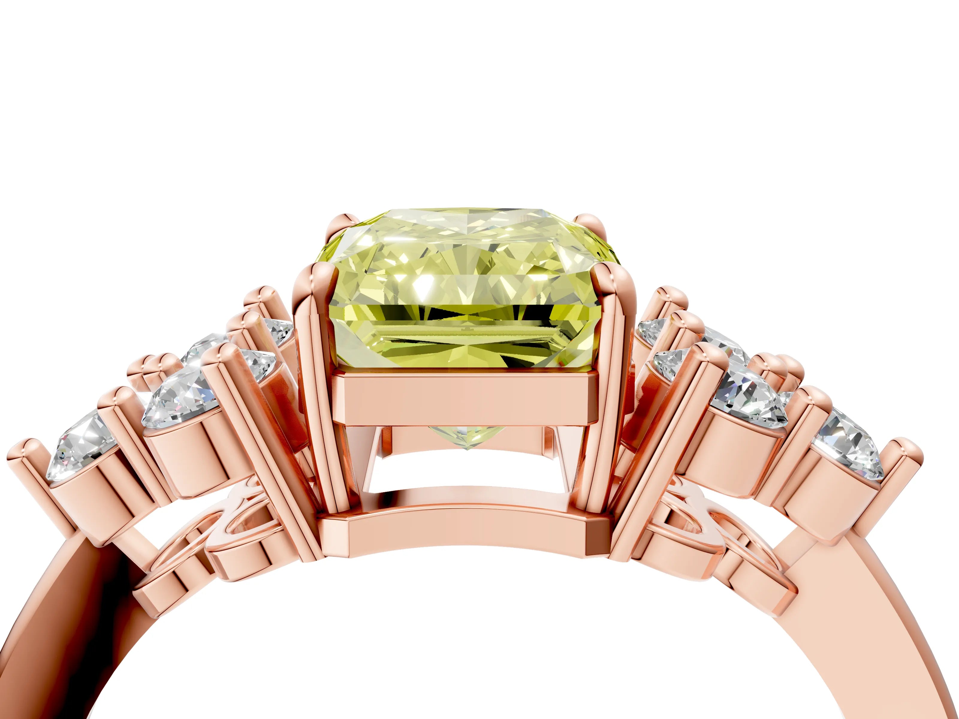 Rose gold Fancy Yellow Radiant Cut Brilliant Diamond Cluster Accent Solitaire Ring with Prong Setting_4