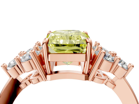 Rose gold Fancy Yellow Radiant Cut Brilliant Diamond Cluster Accent Solitaire Ring with Prong Setting_4