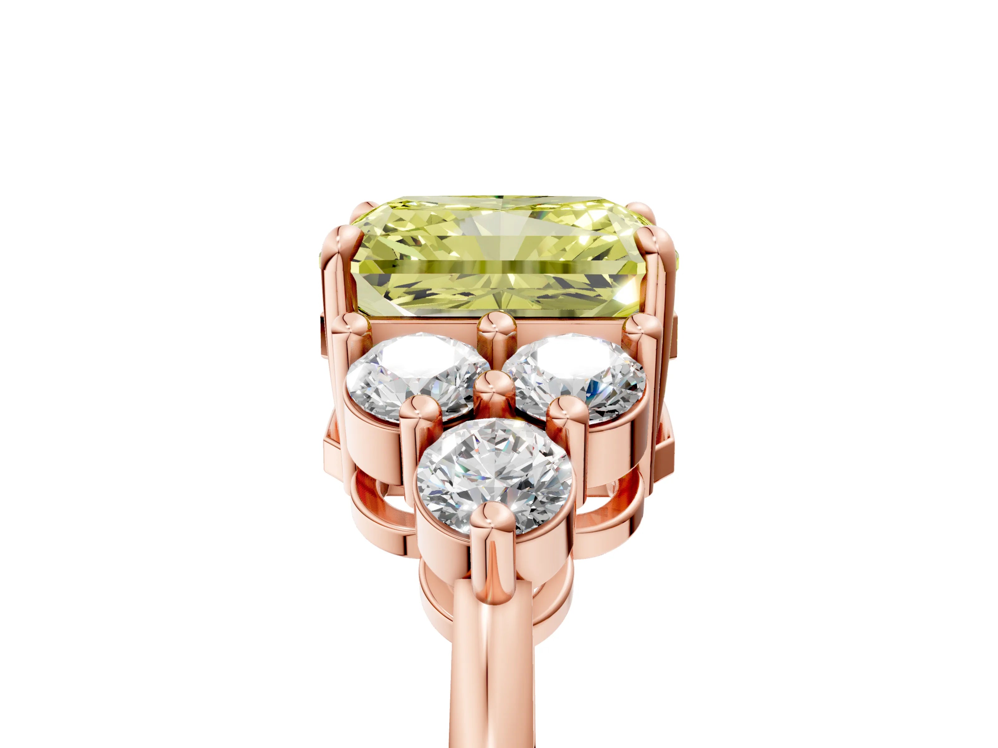 Rose gold Fancy Yellow Radiant Cut Brilliant Diamond Cluster Accent Solitaire Ring with Prong Setting_5