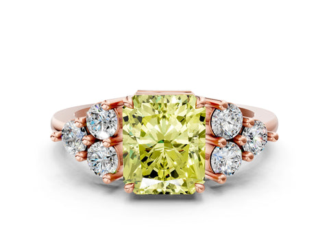 Rose gold Fancy Yellow Radiant Cut Brilliant Diamond Cluster Accent Solitaire Ring with Prong Setting