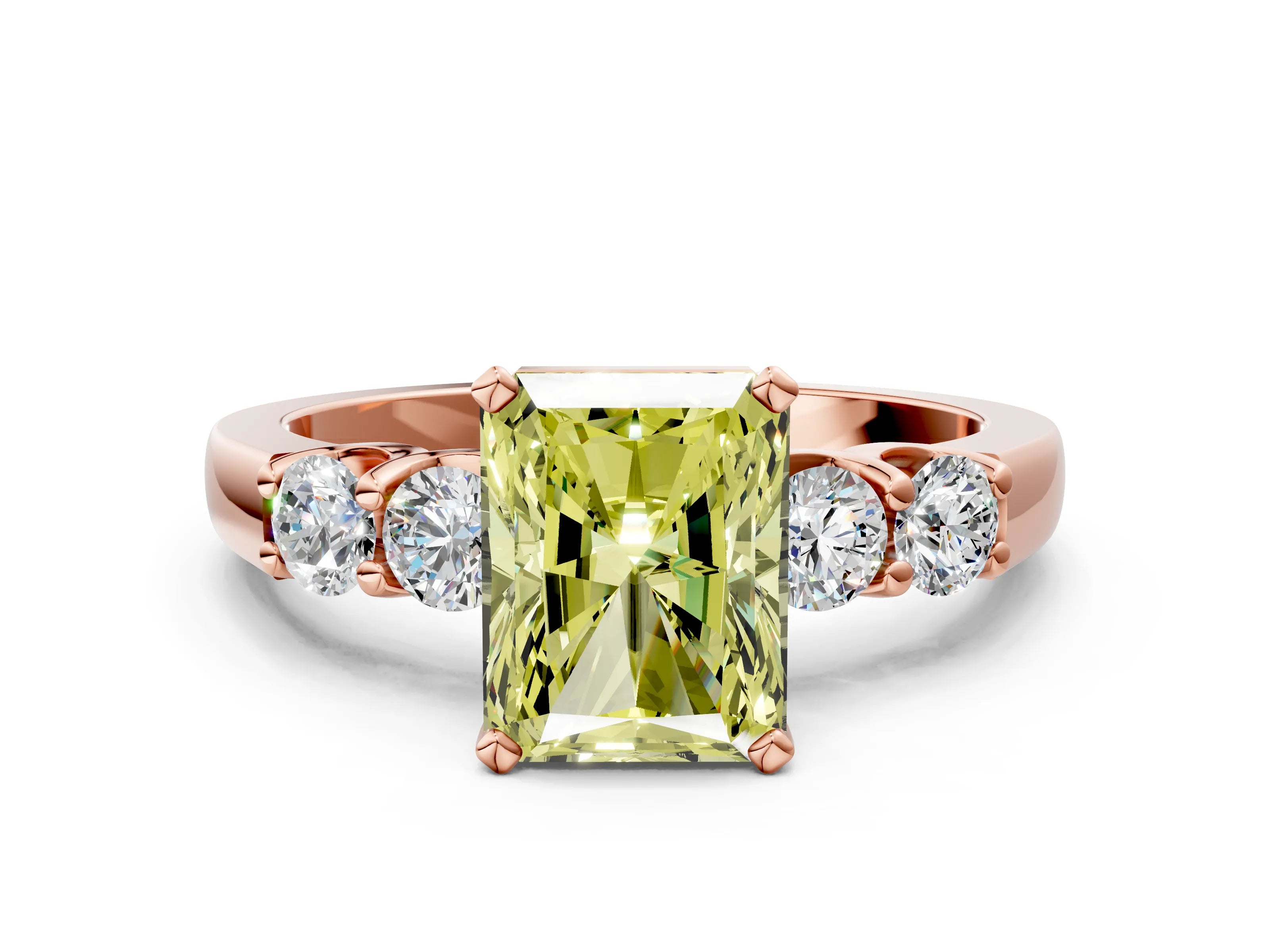 Rose gold Fancy Yellow Radiant Cut Brilliant Diamond Five-Stone Engagement Ring with Prong Setting on a Classic Band_3
