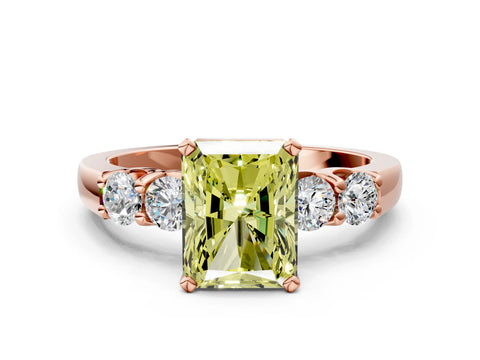 Rose gold Fancy Yellow Radiant Cut Brilliant Diamond Five-Stone Engagement Ring with Prong Setting on a Classic Band_3