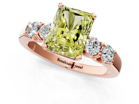 Rose gold Fancy Yellow Radiant Cut Brilliant Diamond Five-Stone Engagement Ring with Prong Setting on a Classic Band_4