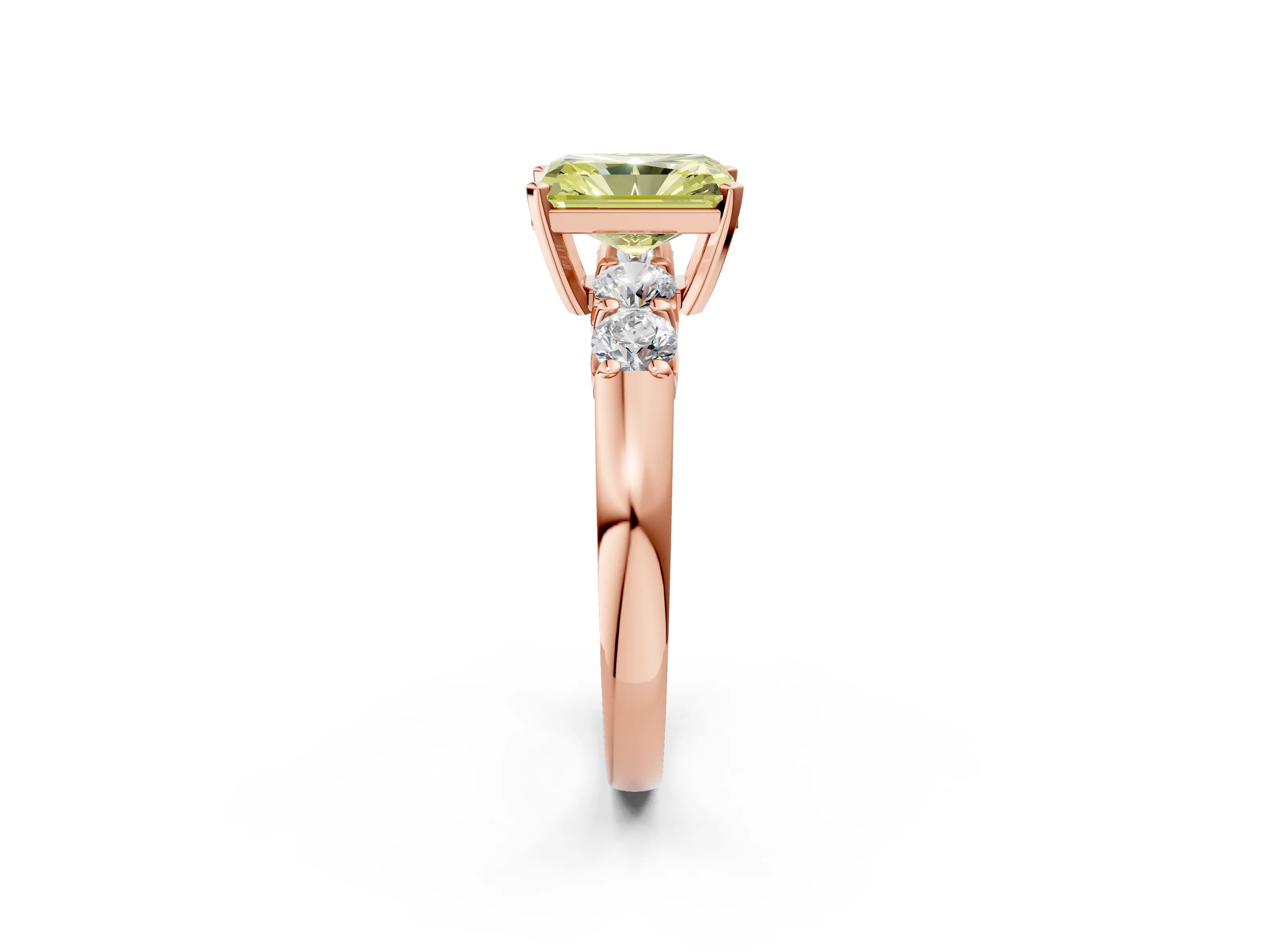 Rose gold Fancy Yellow Radiant Cut Brilliant Diamond Five-Stone Engagement Ring with Prong Setting on a Classic Band_5