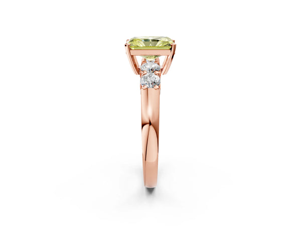 Rose gold Fancy Yellow Radiant Cut Brilliant Diamond Five-Stone Engagement Ring with Prong Setting on a Classic Band