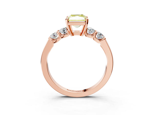 Rose gold Fancy Yellow Radiant Cut Brilliant Diamond Five-Stone Engagement Ring with Prong Setting on a Classic Band