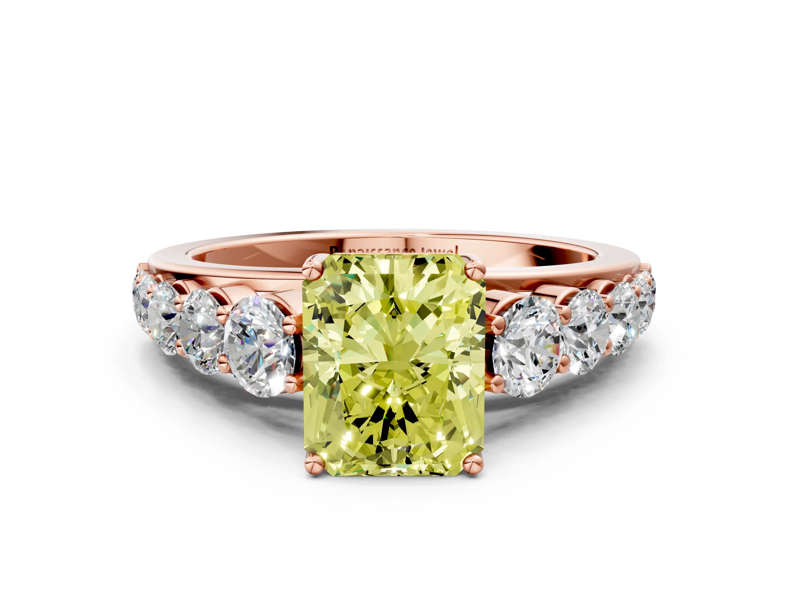 Rose gold Fancy Yellow Radiant Cut Brilliant Diamond Pavé Band with Six-Prong Setting