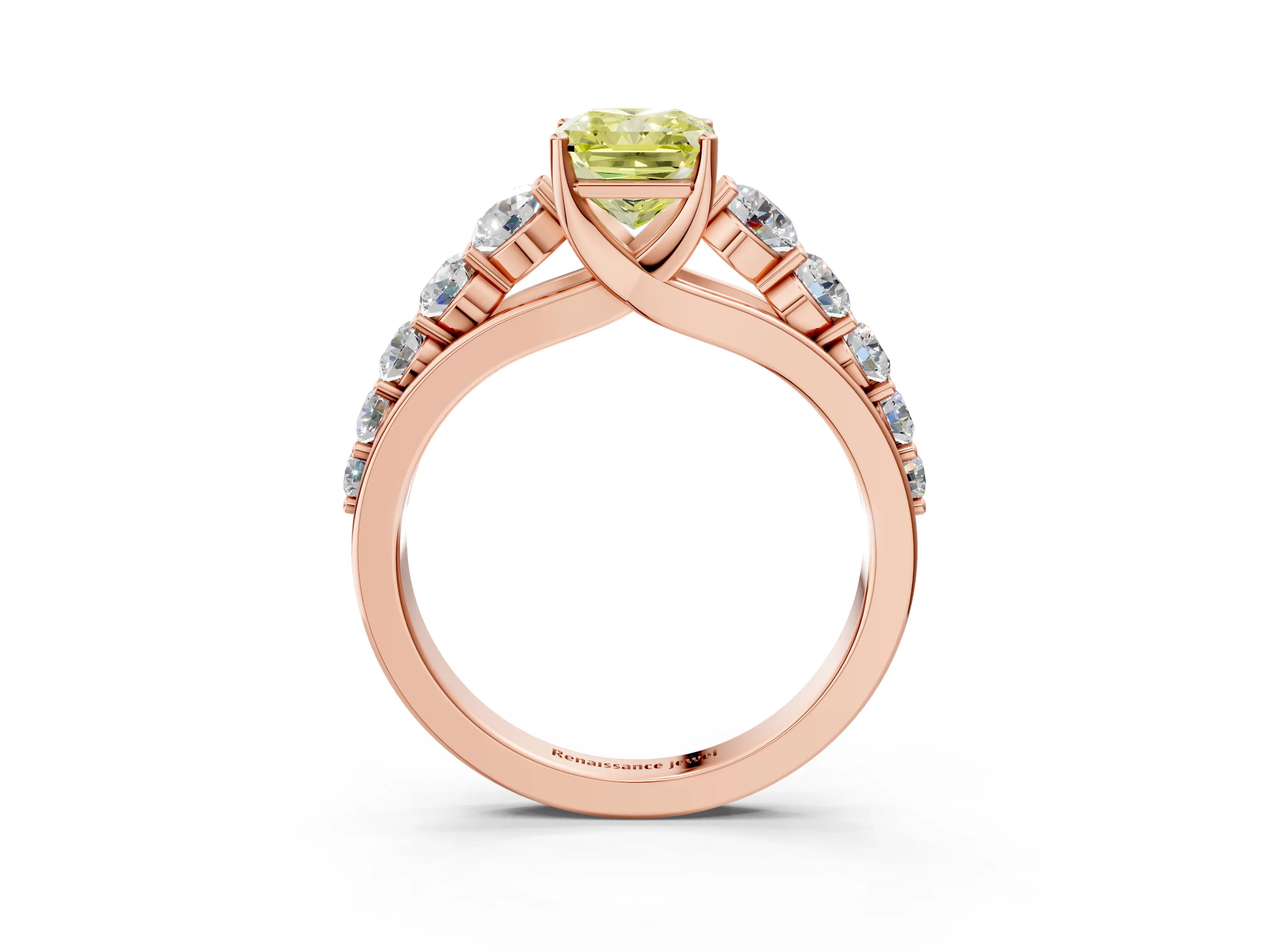 Rose gold Fancy Yellow Radiant Cut Brilliant Diamond Pavé Band with Six-Prong Setting_3