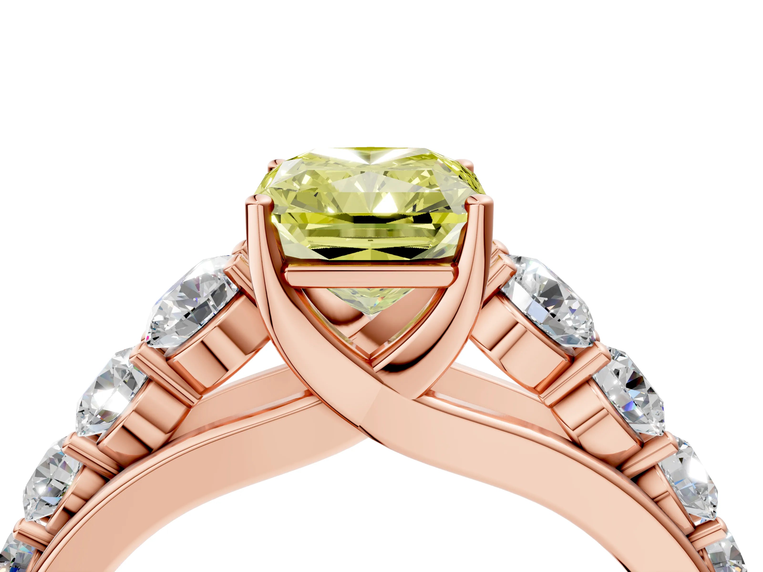Rose gold Fancy Yellow Radiant Cut Brilliant Diamond Pavé Band with Six-Prong Setting_4