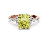 Rose gold Fancy Yellow Radiant Cut Brilliant Diamond Solitaire Ring with Pear Side Stones and Four-Prong Setting_3