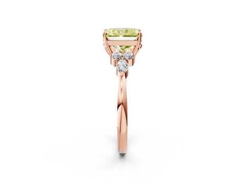 Rose gold Fancy Yellow Radiant Cut Brilliant Diamond Solitaire Ring with Pear Side Stones and Four-Prong Setting_5