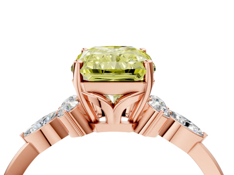 Rose gold Fancy Yellow Radiant Cut Brilliant Diamond Solitaire Ring with Pear Side Stones and Four-Prong Setting_7