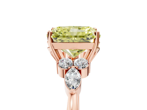 Rose gold Fancy Yellow Radiant Cut Brilliant Diamond Solitaire Ring with Pear Side Stones and Four-Prong Setting_8