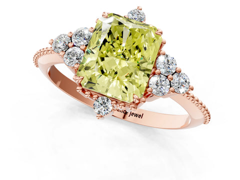 Rose gold Fancy Yellow Radiant Cut Brilliant Diamond with Cluster Setting on a Beaded Band and Four-Prong Setting_1