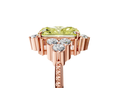 Rose gold Fancy Yellow Radiant Cut Brilliant Diamond with Cluster Setting on a Beaded Band and Four-Prong Setting_5